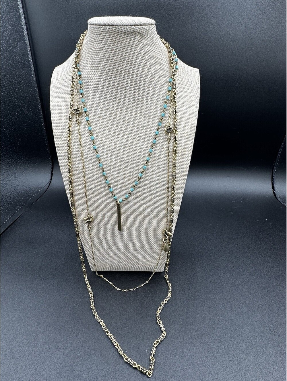 Lucky Brand Lucky Layers Multi Strand Necklace Turquoise Bead Bar Pendant NWT